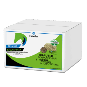 hoveler-kräuter-brixx. functioneel ruwvoer en supplement voor paarden, vezelrijk en kruidenrijk, ter ondersteuning van natuurlijk eet- en kauwgedrag