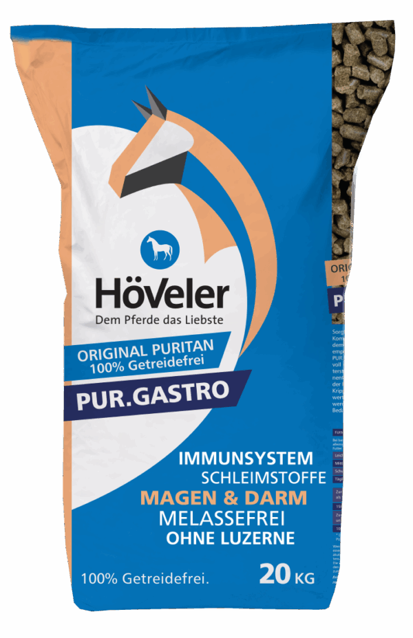 Höveler Pur.gastro graanvrije brok voor paarden met een gevoelige maag en darmen