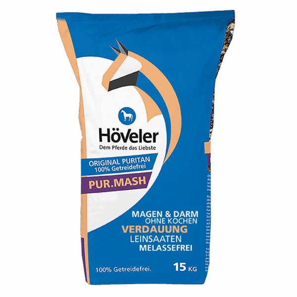 Höveler Pur.mash graan- en melassevrije slobber met lijnzaad en psyllium voor gezonde maag en darmen bij paarden